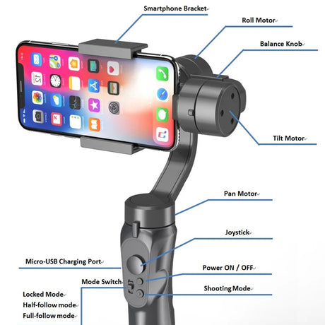 Suport Techsuit Phone Gimbal (H4), with 3 Axis Handheld, Joystick, Micro-USB, 6.1inch Max, Aluminum Alloy, 2200mAh, Negru