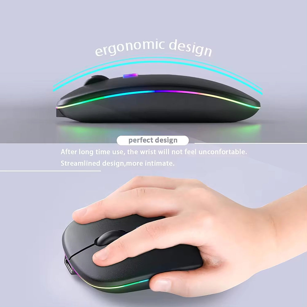 Tastatura/Mouse Techsuit Wireless Mouse GameFlow (M1), for Gaming, LED RGB, Silent, Bluetooth 5.2, 2.4G, 1600 DPI with USB-C Charging Cable, Negru