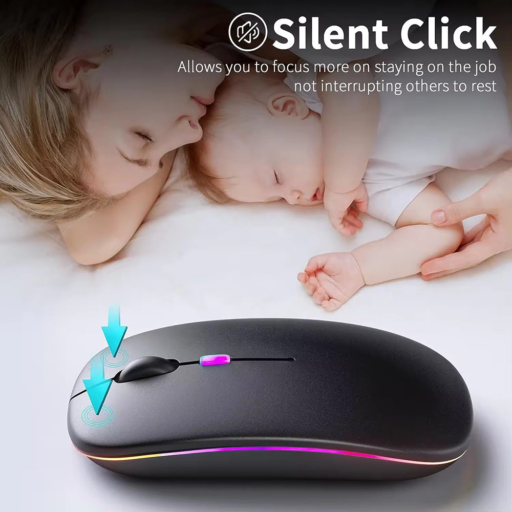 Tastatura/Mouse Techsuit Wireless Mouse GameFlow (M1), for Gaming, LED RGB, Silent, Bluetooth 5.2, 2.4G, 1600 DPI with USB-C Charging Cable, Negru