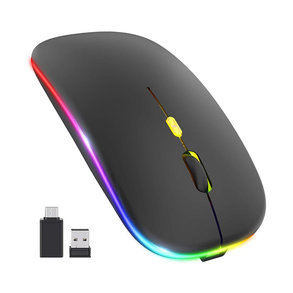Tastatura/Mouse Techsuit Wireless Mouse GameFlow (M1), for Gaming, LED RGB, Silent, Bluetooth 5.2, 2.4G, 1600 DPI with USB-C Charging Cable, Negru
