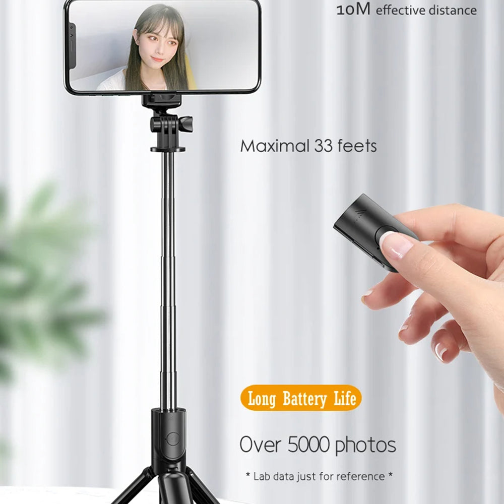 Suport Techsuit Selfie Stick (S03), Stable and Compact Tripod Mount with Bluetooth Remote Control, 68cm, Negru