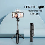 Suport Techsuit Mini Selfie Stick (S03-S), Stable & Compact Tripod Mount, Bluetooth Remote Control, LED Light, 67cm, Negru