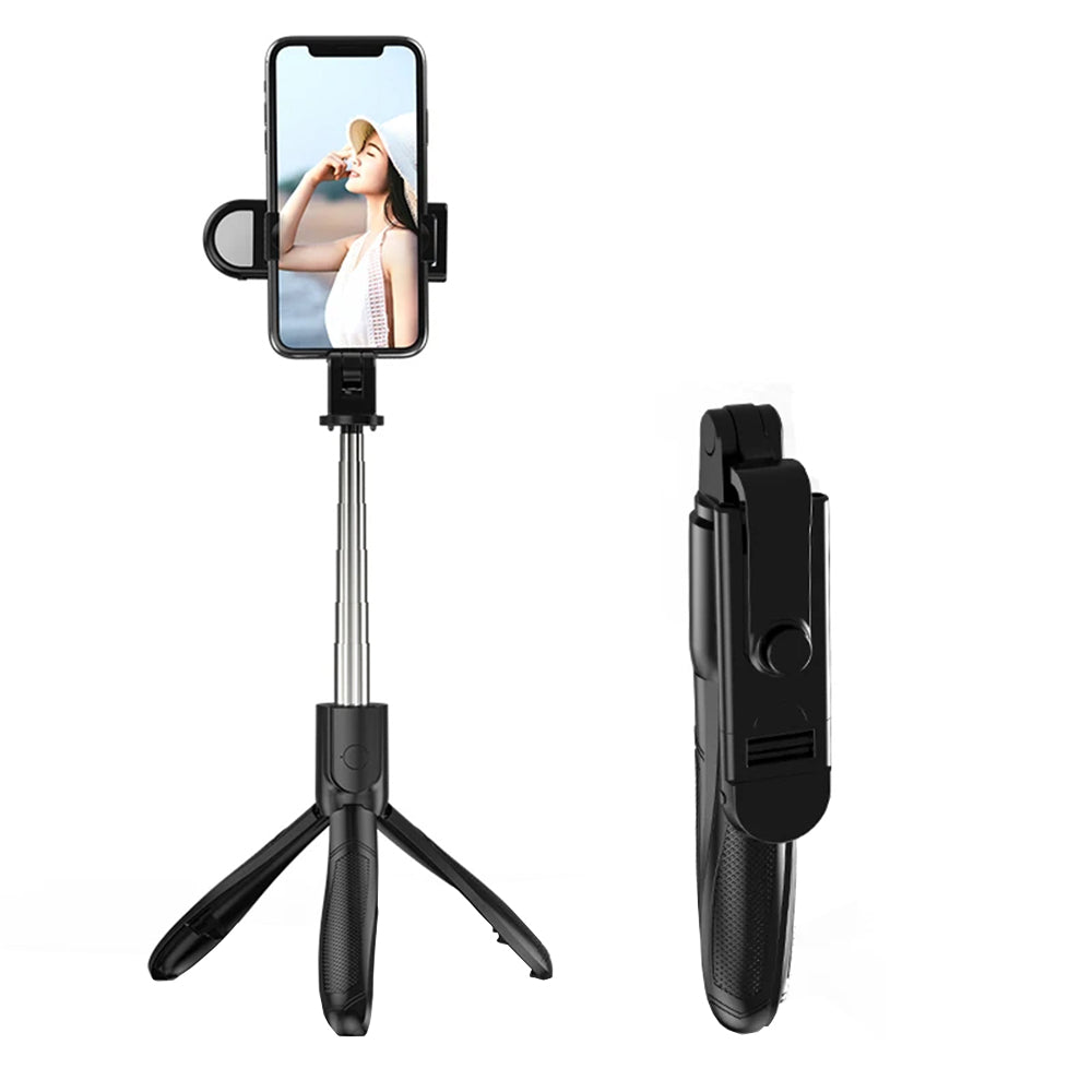 Suport Techsuit Selfie Stick (S01-S), Compact Tripod Mount with Bluetooth Remote Control, LED Fill Light, Foldable, 70cm, Negru