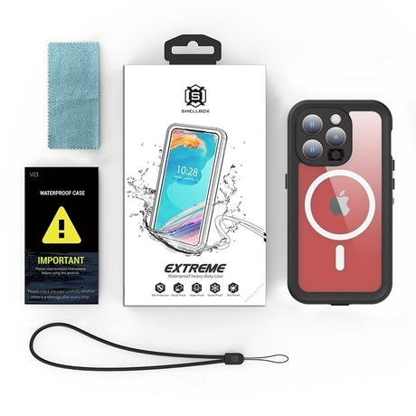 Husa de protectie ShellBox Waterproof IP68 MagSafe compatibil cu iPhone 15 Pro, Negru