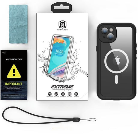 Husa de protectie ShellBox Waterproof IP68 MagSafe compatibil cu iPhone 15 Plus, Negru