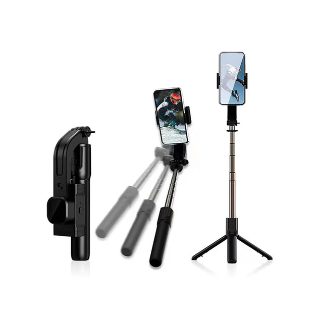 Suport Techsuit Selfie Stick Gimbal (C06), Compact Tripod Mount with Bluetooth Remote Control, LED Fill Light, 360, 76cm, Negru