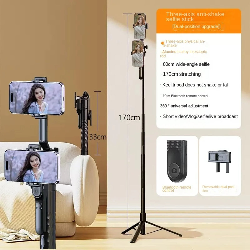 Suport Techsuit Selfie Stick (K28), Compact Tripod Mount with Bluetooth Remote Control, 360, Foldable, 175cm, Negru