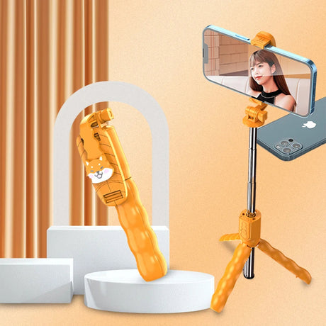 Suport Techsuit Mini Selfie Stick (KT01), Compact Tripod Mount with Detachable Remote Control, 70cm, Portocaliu