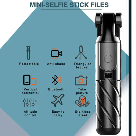 Suport Techsuit Mini Selfie Stick (K03), Compact Tripod Mount with Bluetooth Remote Control, Foldable, 70cm, Negru
