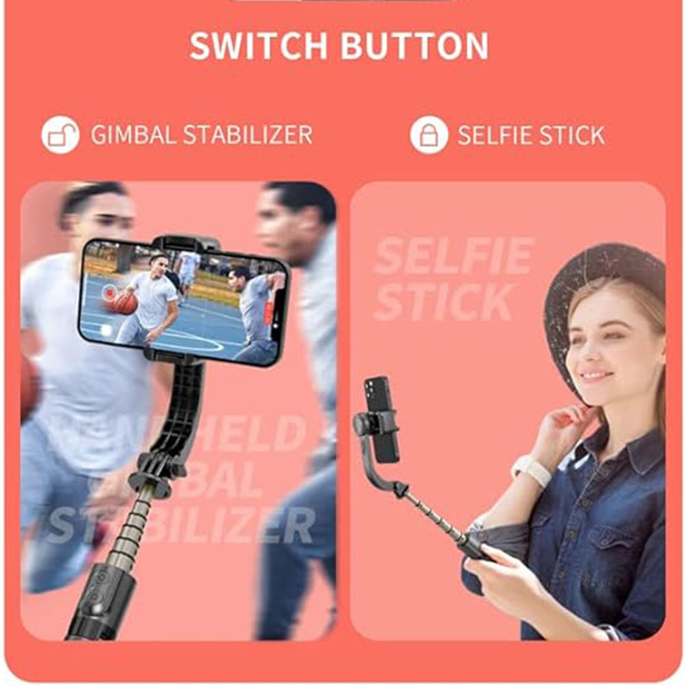 Suport Techsuit Mini Selfie Stick (L08Mini), Stable Gimbal/Tripod with Removable Wireless Remote, 360 Rotation Head, 70cm, Negru