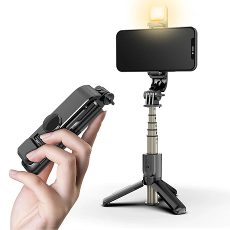 Suport Techsuit Mini Selfie Stick (L10s), Stable Tripod with Bluetooth Remote Control and Fill Light, 70cm, Negru