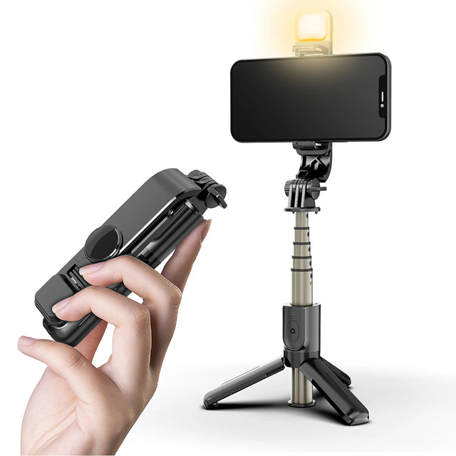 Suport Techsuit Mini Selfie Stick (L10s), Stable Tripod with Bluetooth Remote Control and Fill Light, 70cm, Negru