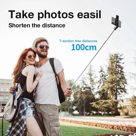 Suport Techsuit Selfie Stick (L02s), Stable Tripod with Bluetooth Remote Control and Fill Light, Stainless Steel, 104cm, Negru