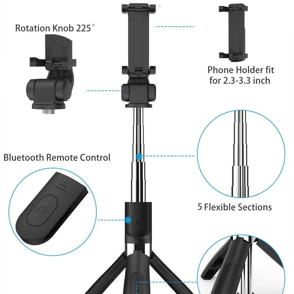 Suport Techsuit Selfie Stick (L01), Tripod Stable Mount with Extendable Arm, Bluetooth Remote Control, 70cm, Negru