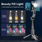Suport Techsuit Selfie Stick (L18sMini), Stable Gimbal/Tripod with Bluetooth Remote Control, Fill Light, 360 Rotation, 70cm, Negru