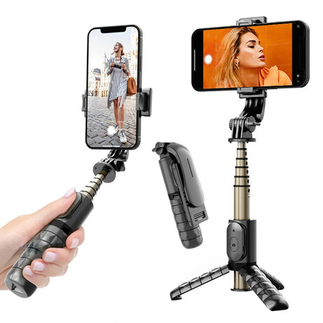 Suport Techsuit Mini Selfie Stick (Q10), Stable Gimbal/Tripod with Bluetooth Remote Control, Fill Light, 360 Rotation, 68cm, Negru