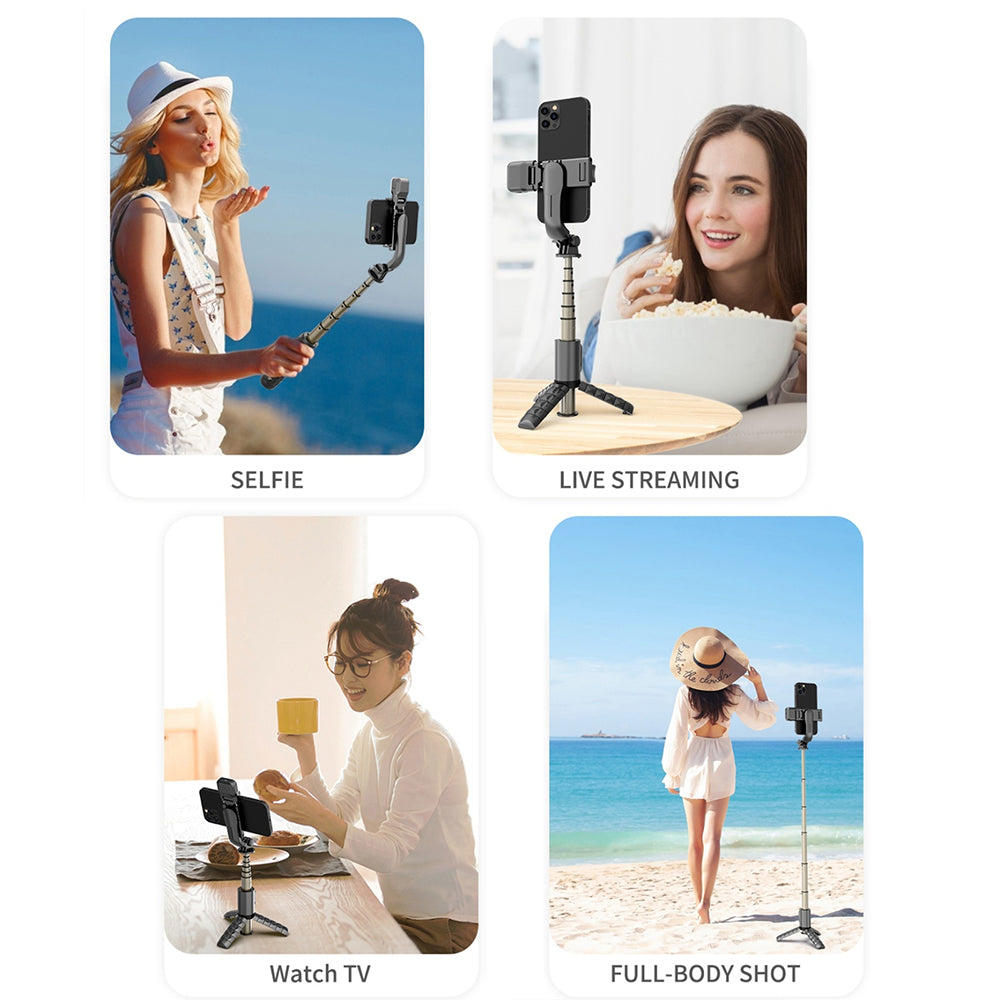 Suport Techsuit Mini Selfie Stick (Q10s), Stable Tripod with Bluetooth Remote Control, Fill Light, 360 Rotation, 70cm, Negru