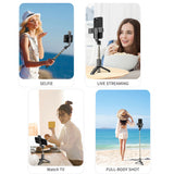 Suport Techsuit Mini Selfie Stick (Q10s), Stable Tripod with Bluetooth Remote Control, Fill Light, 360 Rotation, 70cm, Negru