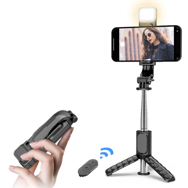 Suport Techsuit Mini Selfie Stick (Q11s), Stable Tripod with Bluetooth Remote Control and Fill Light, 360 Rotation, 76cm, Negru