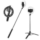 Suport Techsuit Selfie Stick (Q05s), Stable Tripod with Bluetooth Remote Control and Ring Light, Stainless Steel, 170cm, Negru