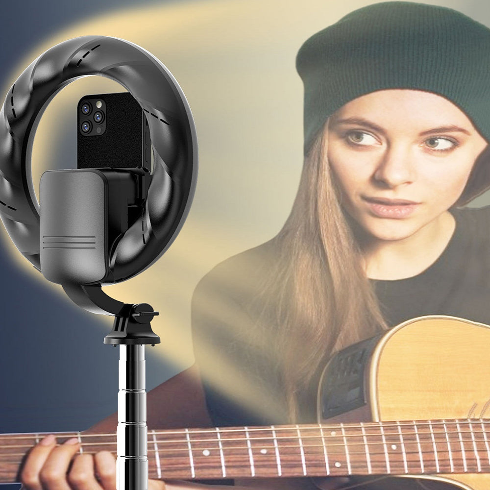Suport Techsuit Selfie Stick (Q05s), Stable Tripod with Bluetooth Remote Control and Ring Light, Stainless Steel, 170cm, Negru