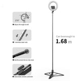 Suport Techsuit Selfie Stick (Q05s), Stable Tripod with Bluetooth Remote Control and Ring Light, Stainless Steel, 170cm, Negru