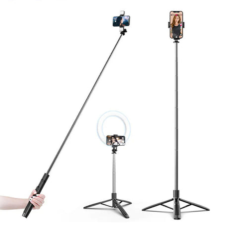 Suport Techsuit Selfie Stick (Q05), Stable Tripod with Bluetooth Remote Control, 360 Rotation, Stainless Steel, 158cm, Negru