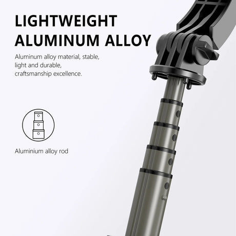 Suport Techsuit Selfie Stick (Q03s), Stable Tripod with Bluetooth Remote Control and Fill Light, Aluminium Alloy, 76cm, Negru