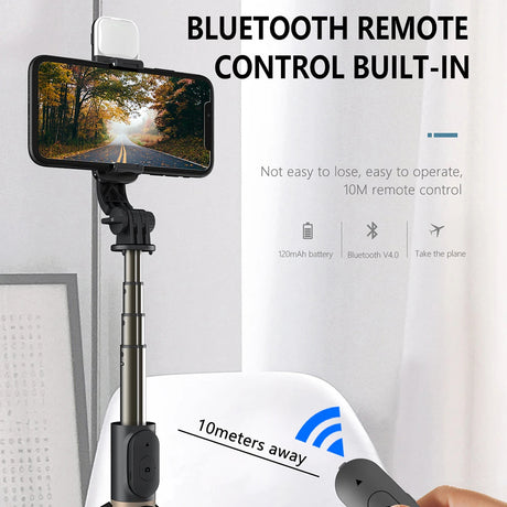Suport Techsuit Selfie Stick (Q03s), Stable Tripod with Bluetooth Remote Control and Fill Light, Aluminium Alloy, 76cm, Negru