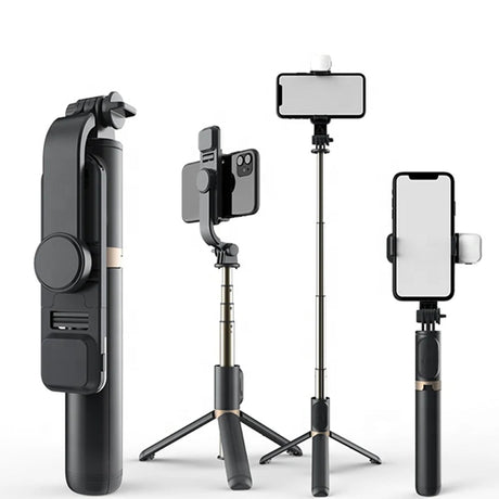 Suport Techsuit Selfie Stick (Q03s), Stable Tripod with Bluetooth Remote Control and Fill Light, Aluminium Alloy, 76cm, Negru