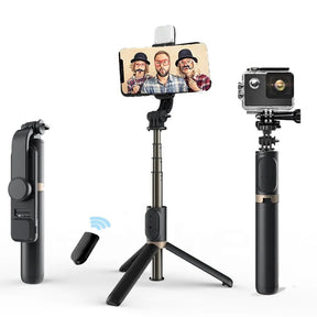 Suport Techsuit Selfie Stick (Q03s), Stable Tripod with Bluetooth Remote Control and Fill Light, Aluminium Alloy, 76cm, Negru
