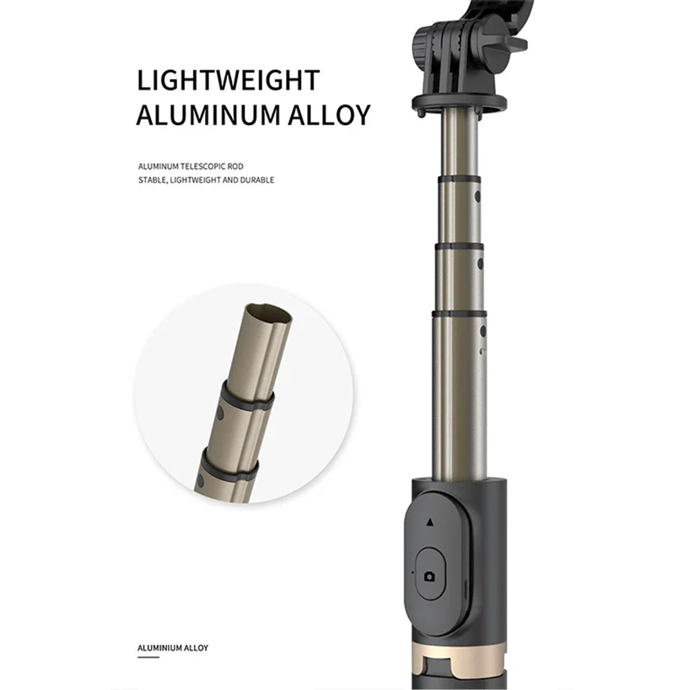 Suport Techsuit Selfie Stick (Q03), Stable Tripod with Bluetooth Remote Control, Aluminium Alloy, 360 Rotation, 74cm, Negru