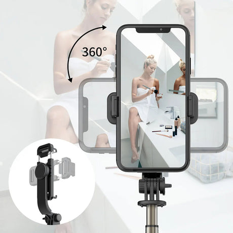 Suport Techsuit Selfie Stick (Q03), Stable Tripod with Bluetooth Remote Control, Aluminium Alloy, 360 Rotation, 74cm, Negru