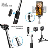 Suport Techsuit Selfie Stick (Q02), Foldable Tripod with Bluetooth Remote Control, 360 Rotation, Stainless Steel, 103cm, Negru