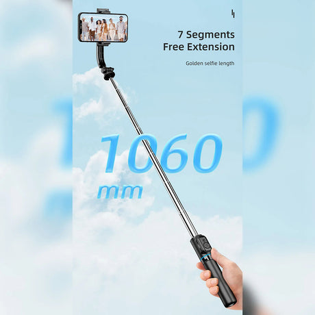 Suport Techsuit Selfie Stick (C01), with Foldable Stable Tripod and Bluetooth Remote Control, 106cm, Negru