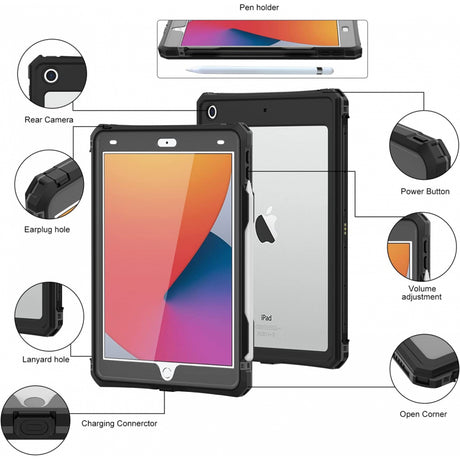 Husa de protectie tableta ShellBox Waterproof IP68 compatibil cu iPad 10.2" (2019 / 2020 / 2021), Negru