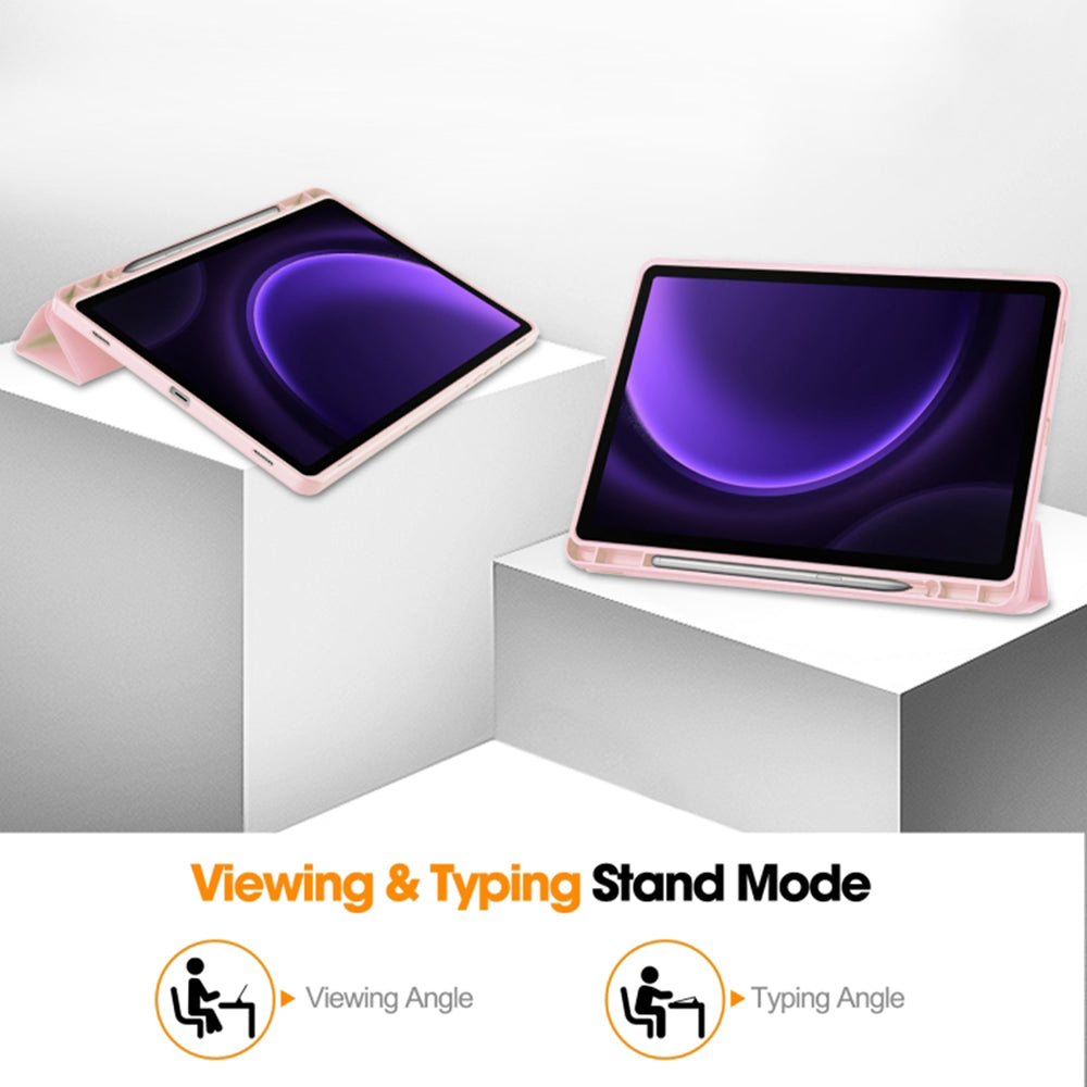 Husa de protectie tableta Techsuit Flex Trifold (with Pencil Holder) compatibil cu Samsung Galaxy Tab S9 / S9 FE / S10 FE, Roz
