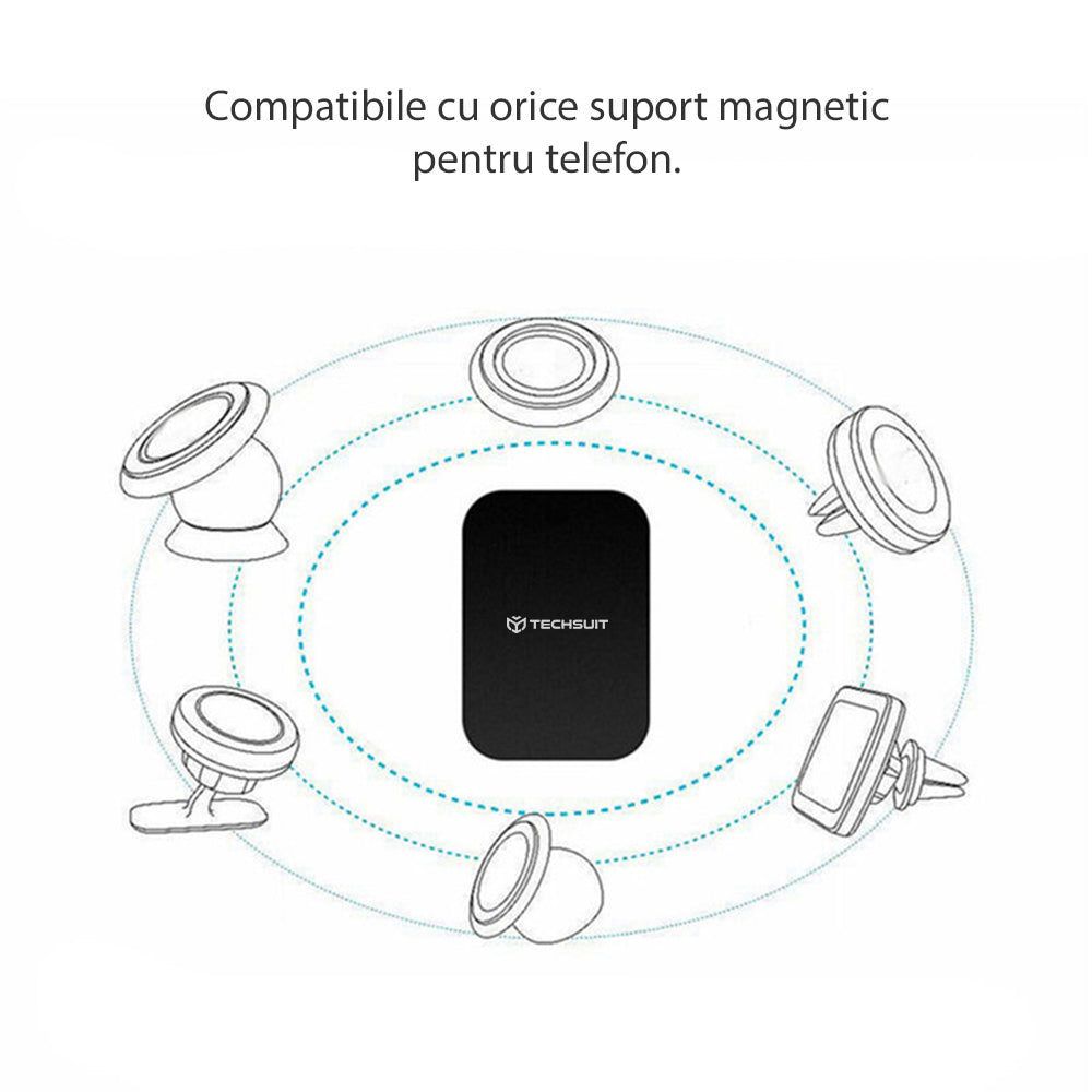 Suport Techsuit (set de 4) Metal Plate (MP04), with Matte Cover Paint, Multipurpose Use, with Strong 3M Adhesive, Negru