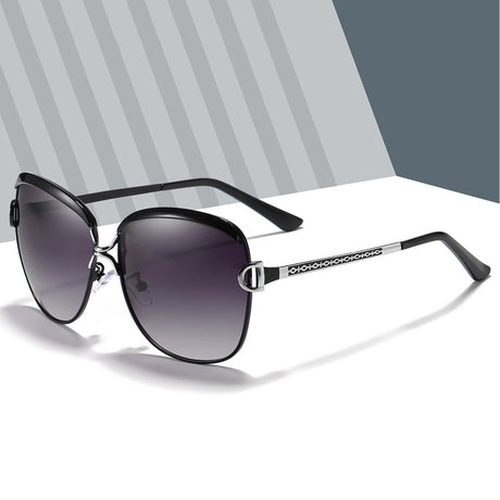 Techsuit Sunglasses Polarized (8702), for Women with UV Protection, Metal Frame, Negru