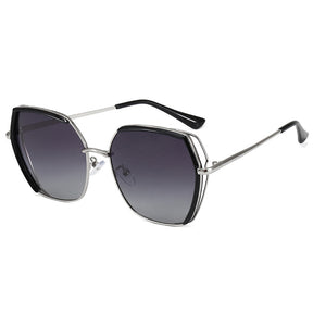 Techsuit Sunglasses Polarized (9768), Hexagonal, with UV Protection and Metal Frame, Negru / Silver / Gray