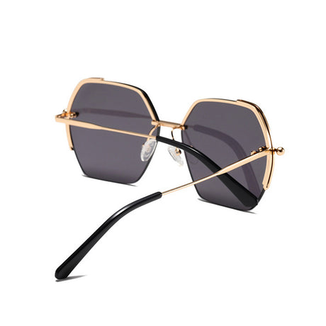 Techsuit Sunglasses (8561), for Women with Metal Frame and Nylon Lens, Hexagonal, Auriu / Gray