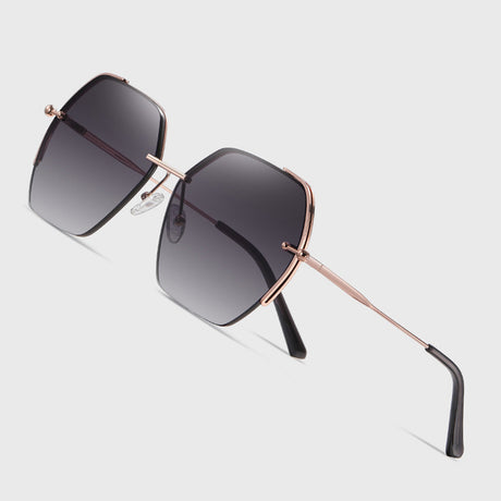 Techsuit Sunglasses (8561), for Women with Metal Frame and Nylon Lens, Hexagonal, Auriu / Gray