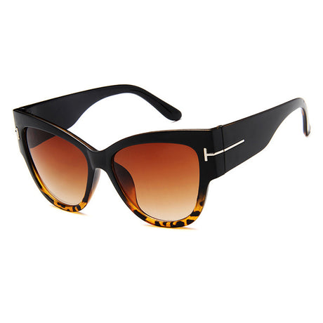 Techsuit Sunglasses (9778), for Women with PC Frame and Lens, Cat Eye, Negru / Leopard / Brown
