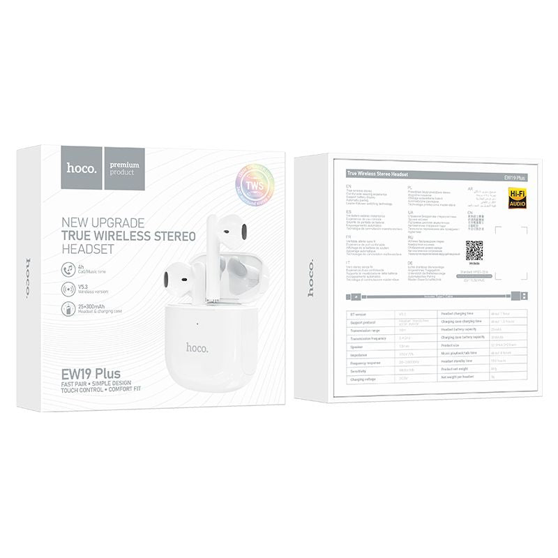 Casti wireless In-Ear Hoco EW19 Plus, TWS, Bluetooth 5.3, white (alb) - NotebookGsm