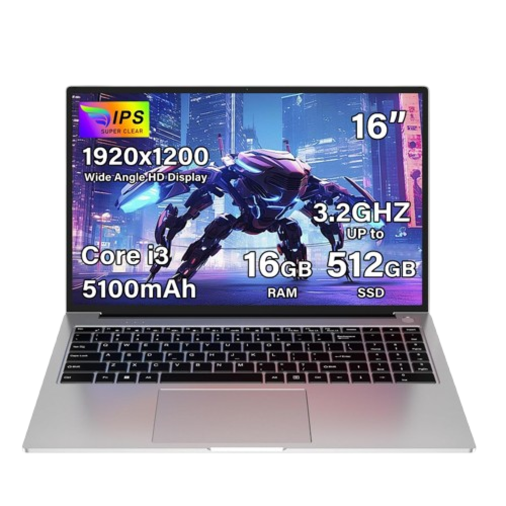 Laptop Bvate Portabil, Intel Core i3-1000NG4, 16 Inch, Win11 16GB DDR4, 512GB SSD, 2.4G+5G WiFi Bluetooth, Silver