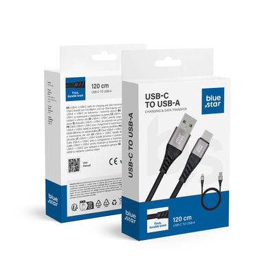 BLUE STAR cablu împletit 3A 20W USB A la Type C PD QC4.0 TFK-DC-003 1,2 m negru