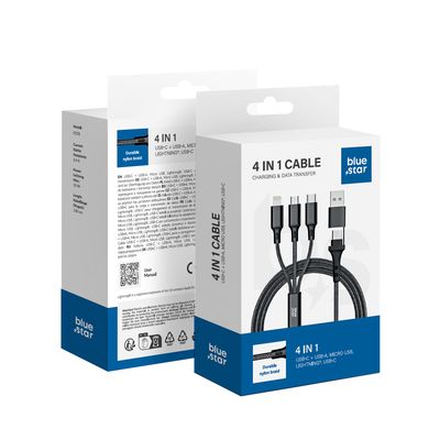 BLUE STAR cablu 4in1 Type C / USB A la Micro USB / Lightning / Type C 2,4A 12W Cafule C172 1,2 m negru - Default Title - NotebookGsm
