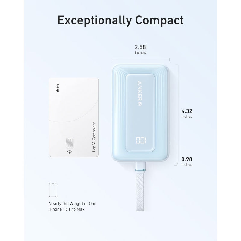 Baterie Externa Anker Zolo, 10000mAh, 30W, QC + PD, 1 x USB-A - 2 x USB-C, Albastra A1688031