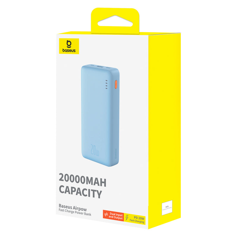 Baterie Externa Baseus Airpow, 20000mAh, 20W, QC + PD, 1 x USB-A - 1 x USB-C, Albastra P10022804313-00