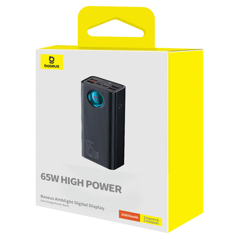 Baterie Externa Baseus Amblight Digital Display, 26800mAh, 65W, QC + PD, 1 x USB-C - 4 x USB-A, Neagra P10022402113-00